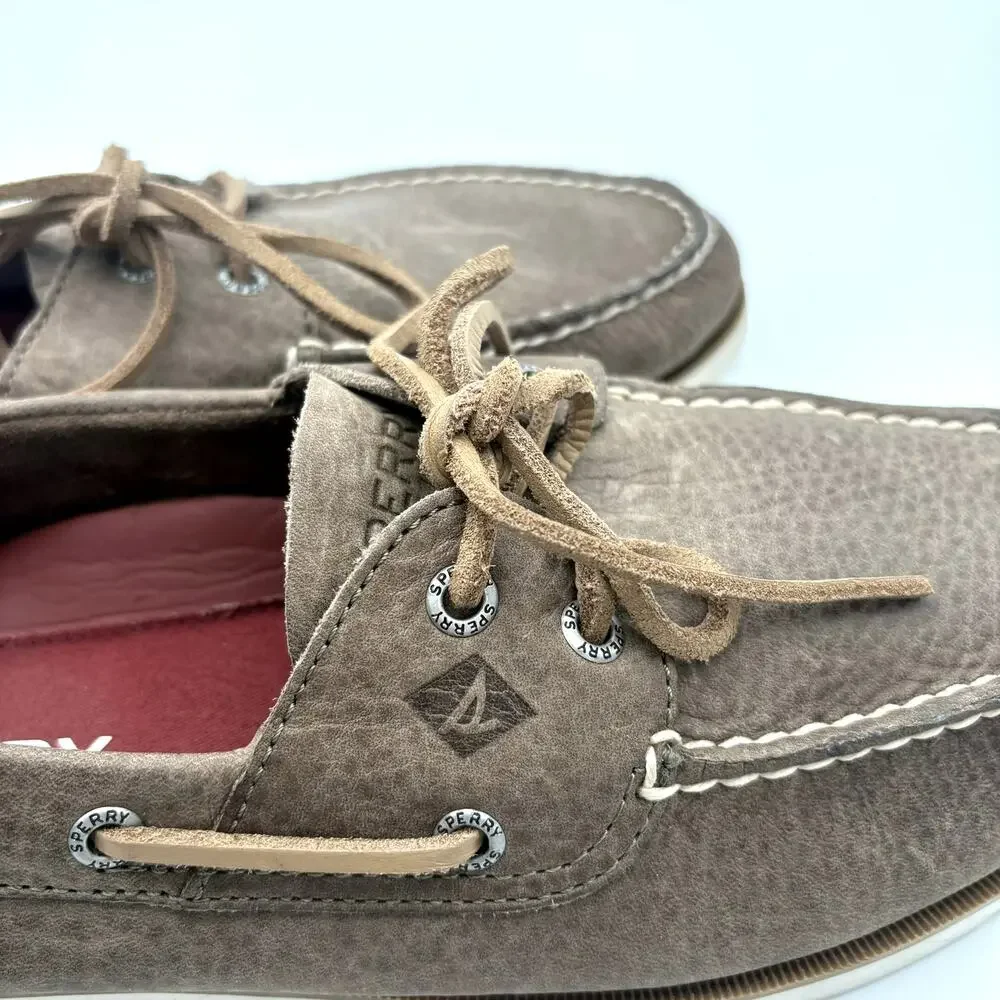 Sperry Top-Sider Boat Shoes Taupe Brown Pebbled Leather Lace Up Men’s Size 11